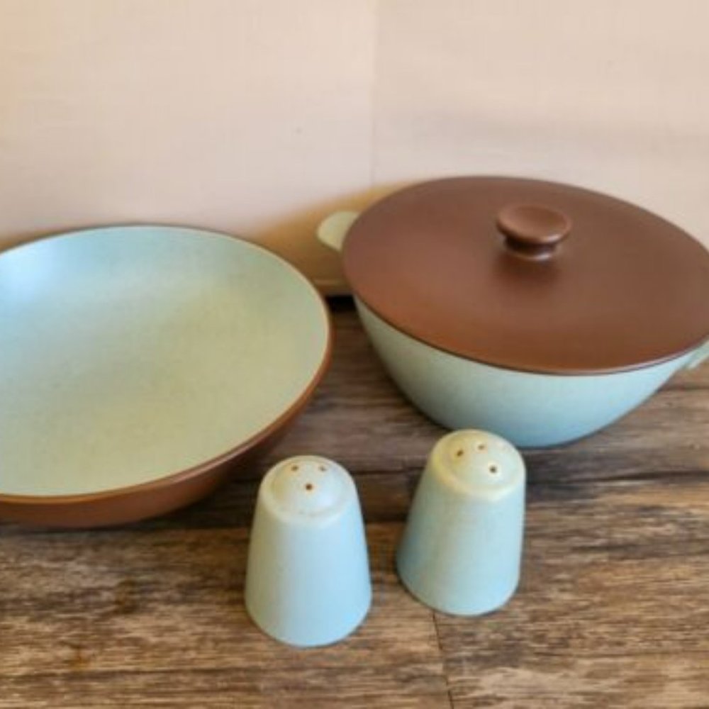 KOYO STONEWARE SET 8" Casserole With Lid, Bowl, Salt Pepper BY KASUGA JAPAN